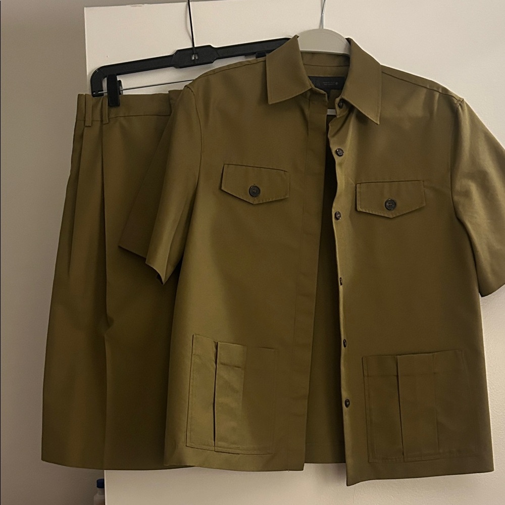 Zara Olive Short Sleeve Button Down and Shorts set